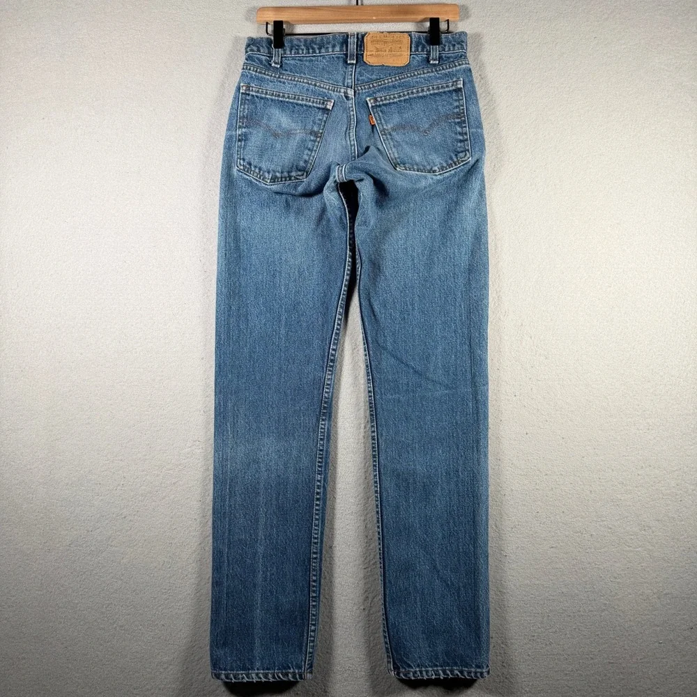 Levis 505 Vintage Orange Tab Straight Leg Jeans Medium Wash Blue Mens 30x32